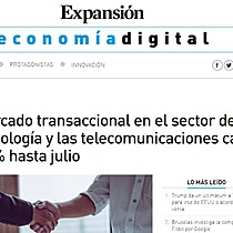 El mercado transaccional en el sector de la tecnologa y las telecomunicaciones cae un 13% hasta julio